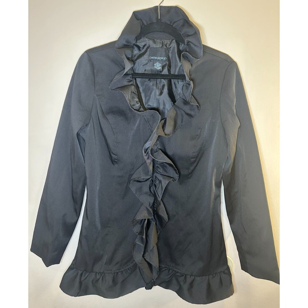 Cynthia Rowley black fitted ruffle blazer SIZE S